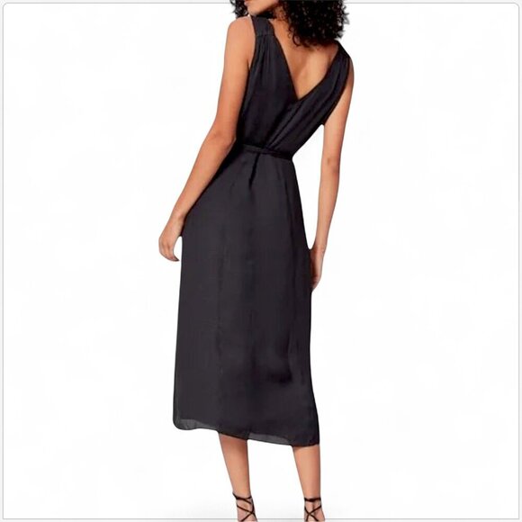 Paige Black Cerisa Matte Satin Dot Pattern Print Sleeveless Silky Wrap Dress S - Picture 4 of 8